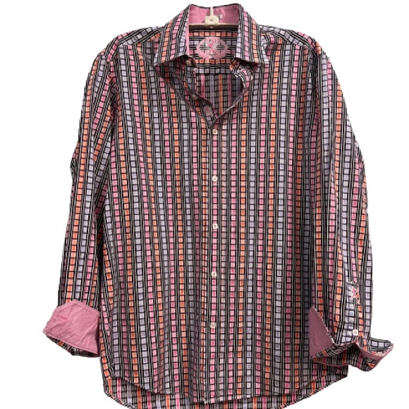Bugatchi Shaped Fit Men’s Button Up LS Shirt Flip Cuff Window Pane Plaid - Picture 1 of 9